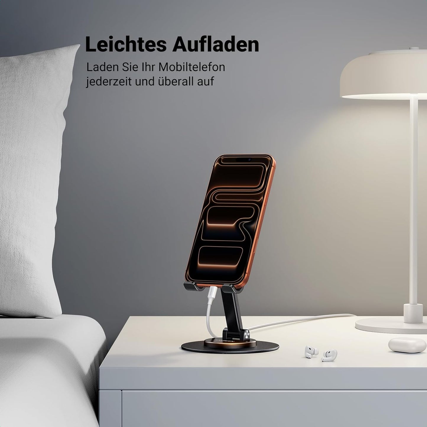 UGREEN Mobile Phone Stand 360° Rotatable, Foldable Mobile Phone Holder, Mobile Phone Stand Height Angle Adjustable Compatible with iPhone 17 16 15 14 13 12