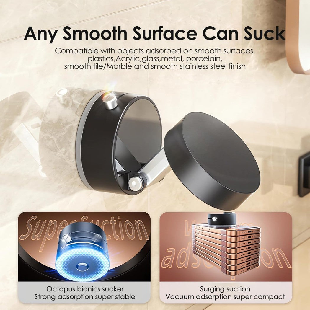 GadgetBite 360 Vacuum Magnetic Phone Holder Hands Free, Foldable Suction Mount, Strong Grip for Mirror, Shower, Gym, Car, Kitchen and Universal Magnetic Phone Stand - Black