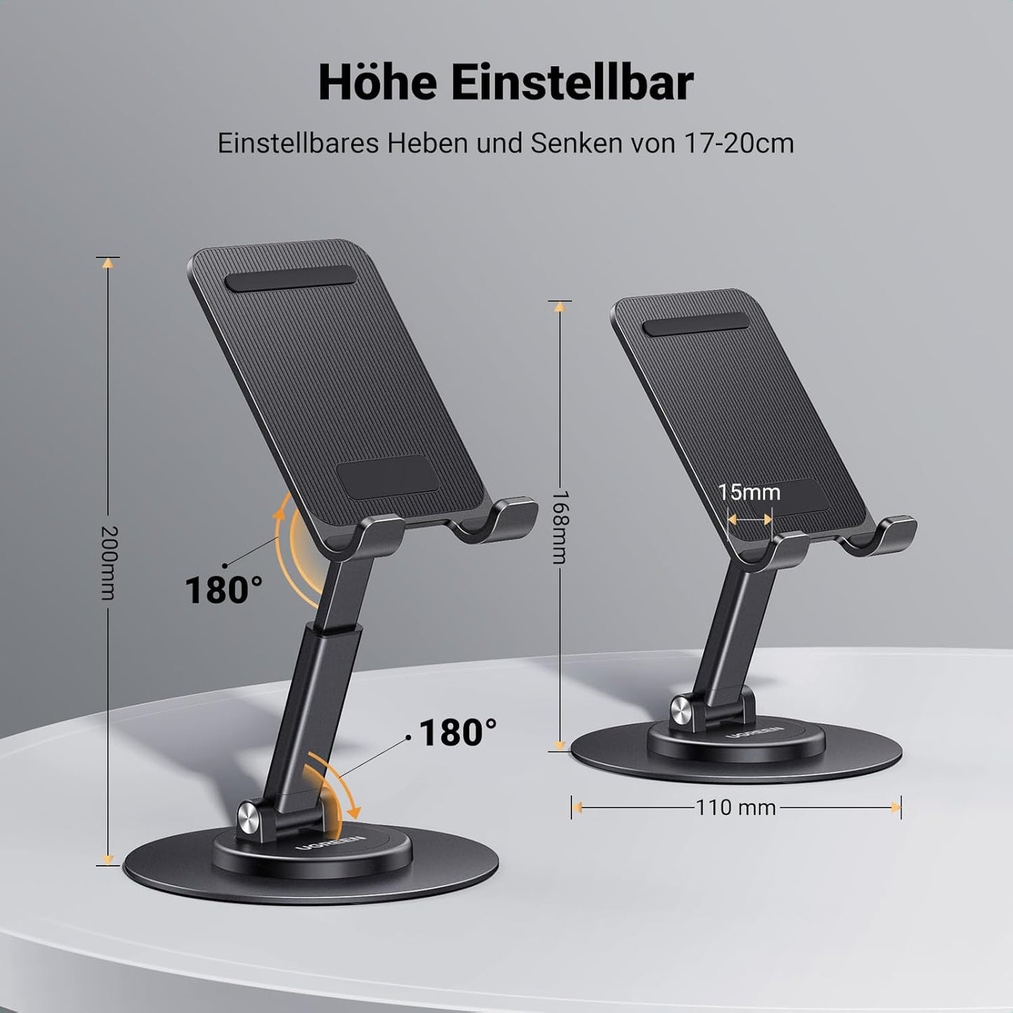 UGREEN Mobile Phone Stand 360° Rotatable, Foldable Mobile Phone Holder, Mobile Phone Stand Height Angle Adjustable Compatible with iPhone 17 16 15 14 13 12
