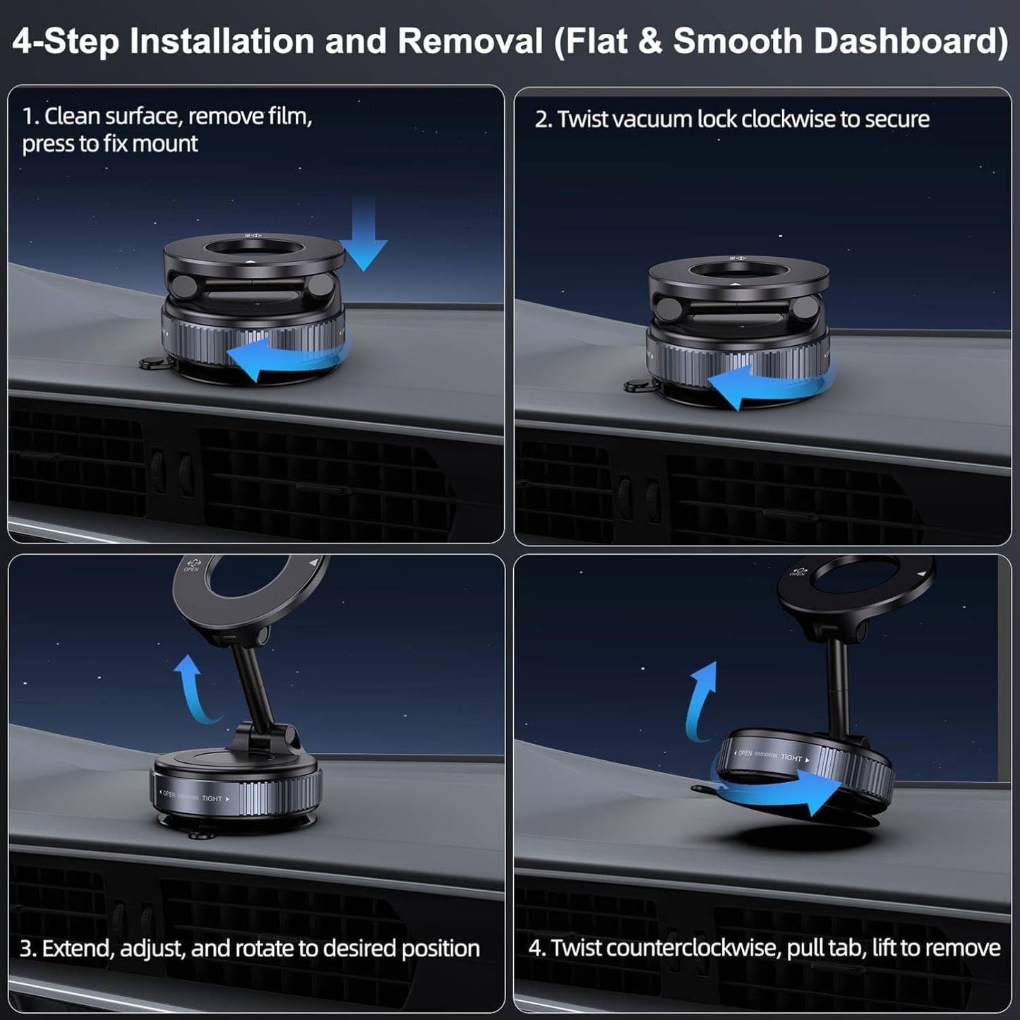 WALLVIEW TECH 2026 Upgraded Vacuum Magnetic Car Phone Holder | 360° Reinforced Ultra Suction Cup (96LBS) | MagSafe Compatible Mount for iPhone & Android | Car, Gym & Mirror Use