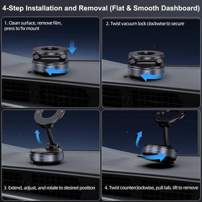 Magnetic Phone Holder – 360° vacuum mount with ultra-strong suction, MagSafe compatible for iPhone & Android.