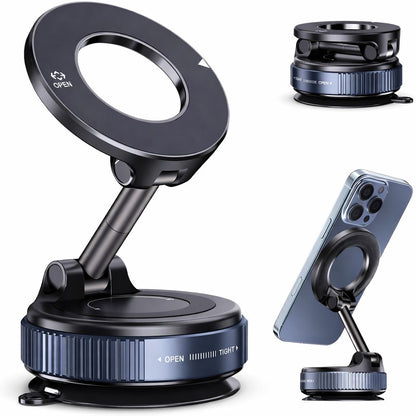 Magnetic Phone Holder – 360° vacuum mount with ultra-strong suction, MagSafe compatible for iPhone & Android.