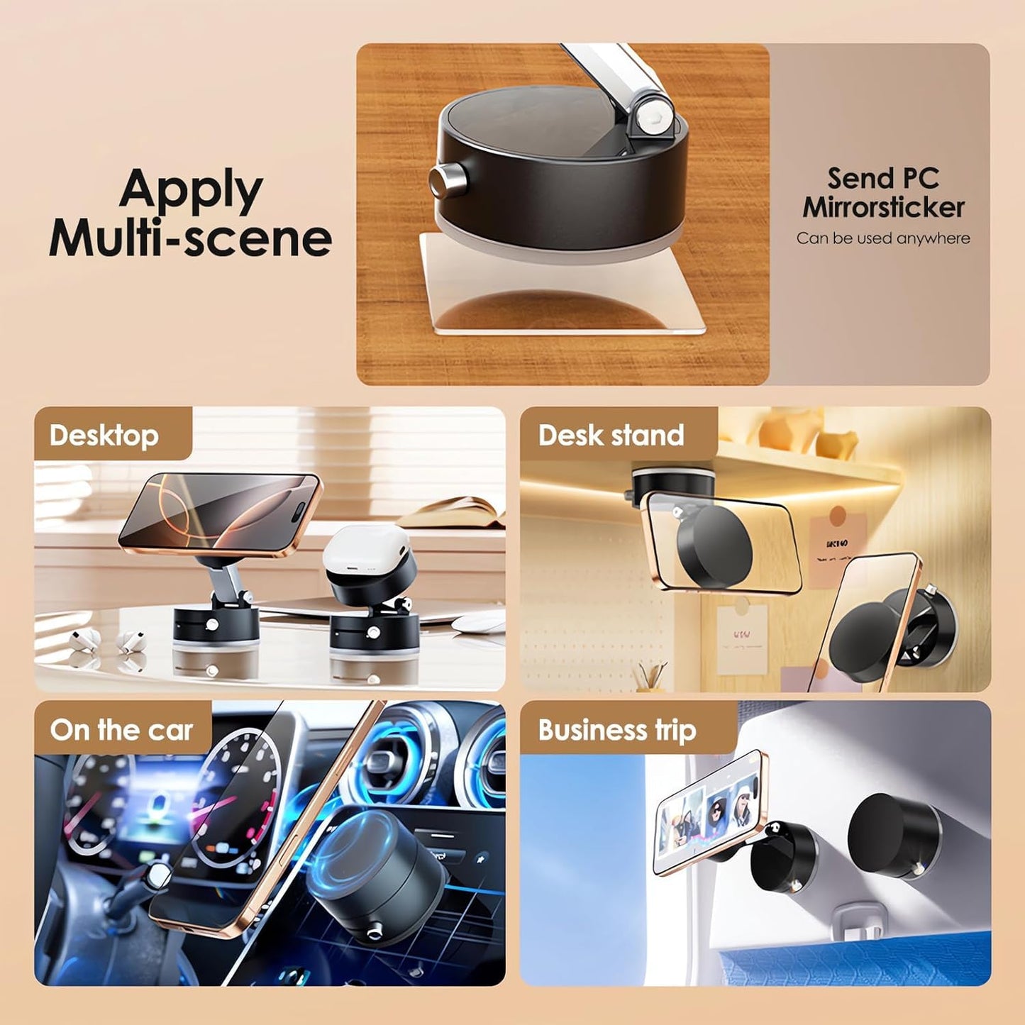 GadgetBite 360 Vacuum Magnetic Phone Holder Hands Free, Foldable Suction Mount, Strong Grip for Mirror, Shower, Gym, Car, Kitchen and Universal Magnetic Phone Stand - Black